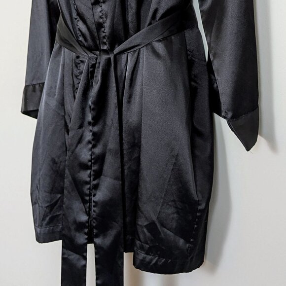 Vintage Y2K Victoria’s Secret Black Satin Belted Short Robe Kimono Long Sleeve - Picture 4 of 16